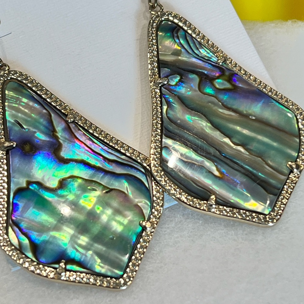 NWT Rare & Retired Kendra Scott Alexandra Earrings Abalone & Yellow Gold Amazing